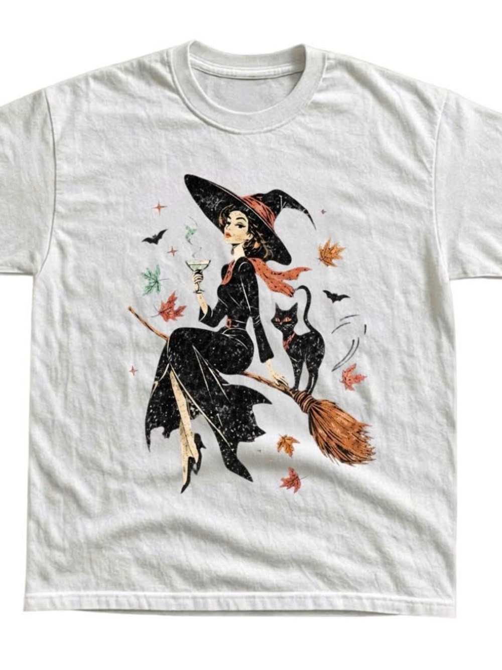 Gildan White Shirt Halloween Black Cat Graphic Tee